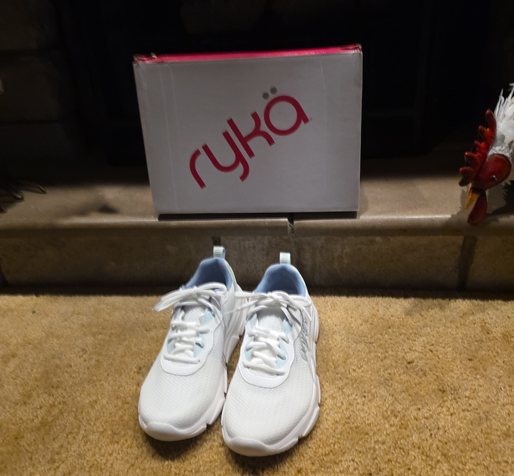 Ryka White Women Lace-Up Athletic Sneakers with Light Blue Accents